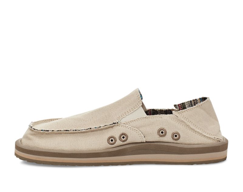 Sanuk Vagabond Soft Top Hemp Collapsible Heel Men's Sidewalk Surfers Beige | Canada 217RVD